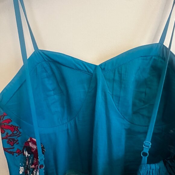 Band of Gypsies Teal Floral Romper Skirt Overlay L Boho Summer Wedding - Picture 5 of 12